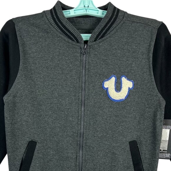 True Religion Boys Graphic Zip-Up Jacket M (10/12) Black & Gray Ribbed Trim NWT - Picture 3 of 11